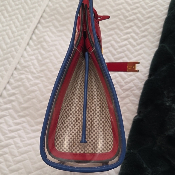 Tory Burch Lee Radziwill Bag w/ Raincoat Red and Blue Accents - Picture 6 of 16